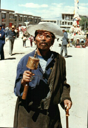 Local Pilgrim With Prayer Wheel - Lhasa